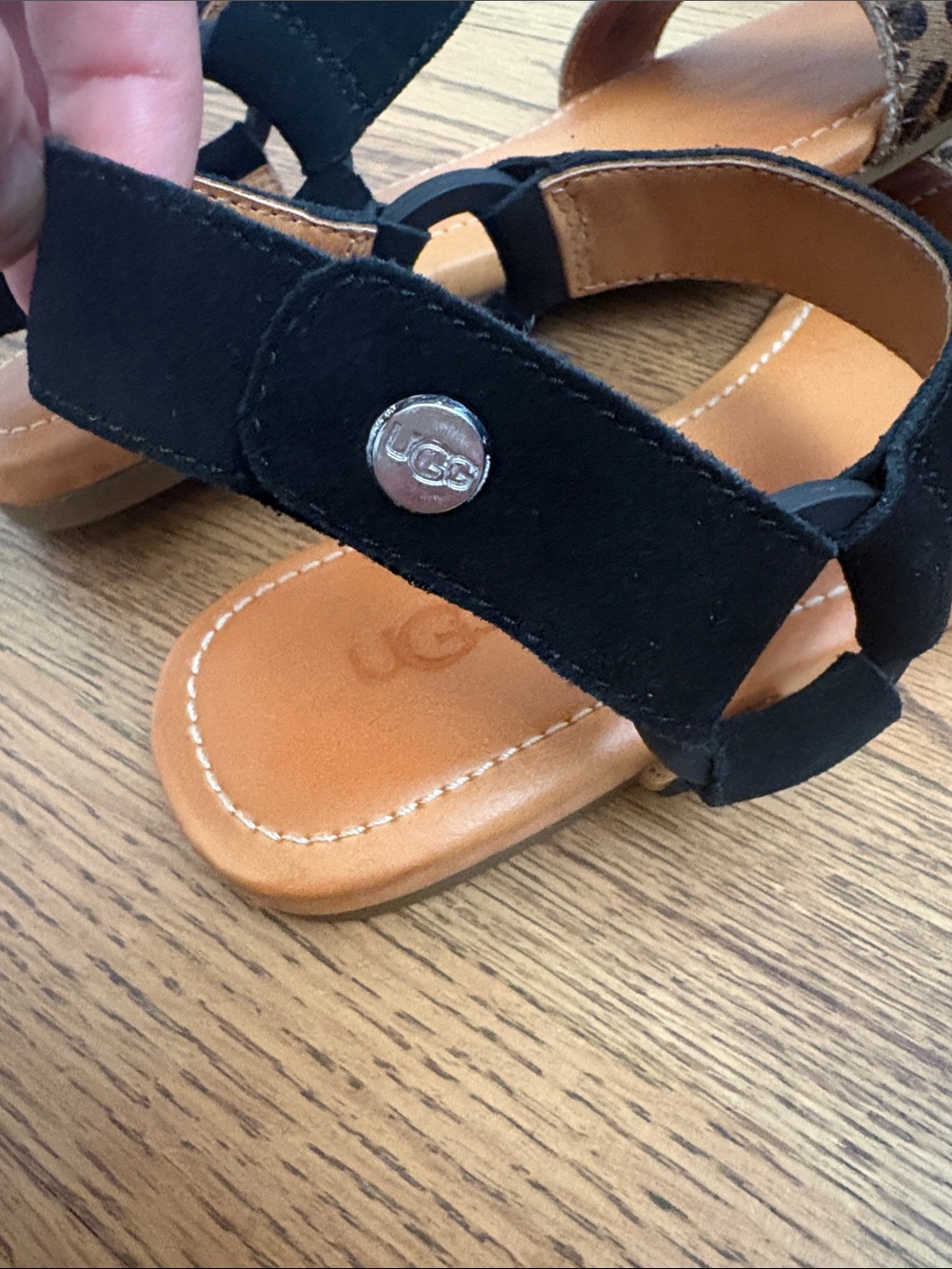 UGG Rynell Leopard Double Strap Suede/Calfskin Sandals - Picture 3 of 4